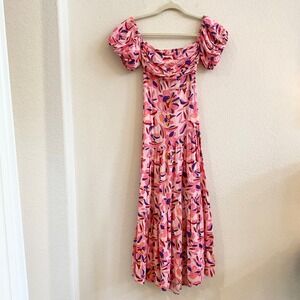 HELLO MOLLY Pink Floral Puff Sleeve Maxi Dress Size XS